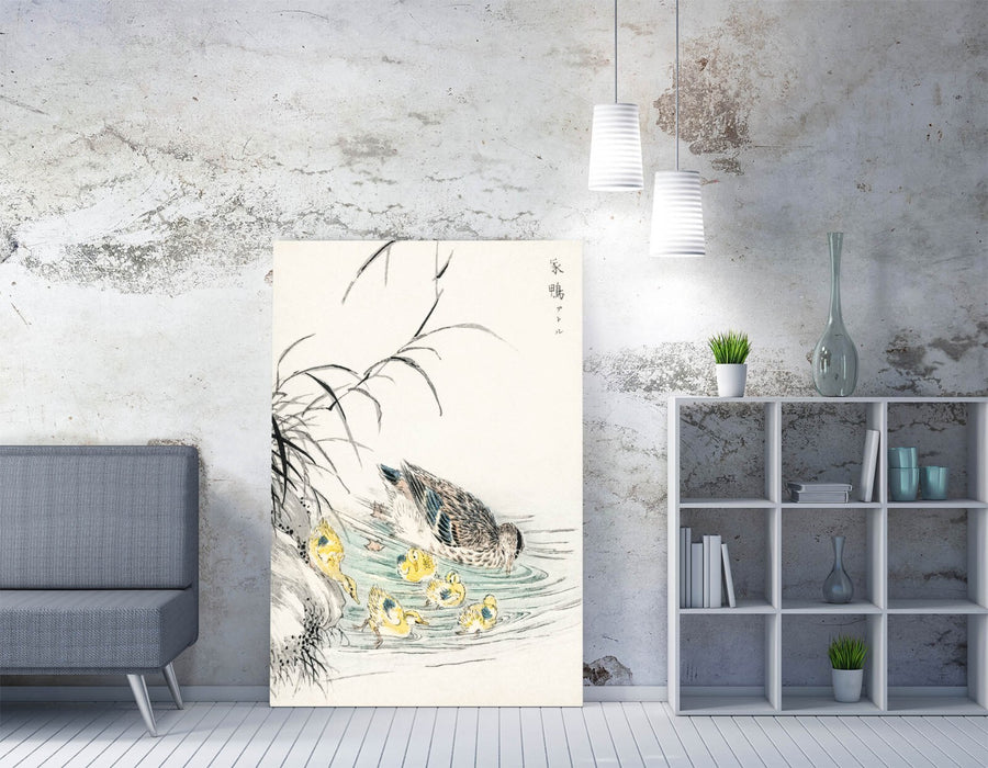 Canvas Wall Art - Numata Kashu Duck And Ducklings Handmade Print With Premium Varnish Finish