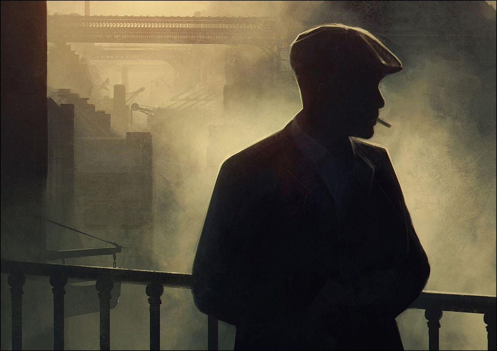 Peaky Blinders Thomas Shelby Smoking - Framed Poster Print in Black, Walnut and Oak