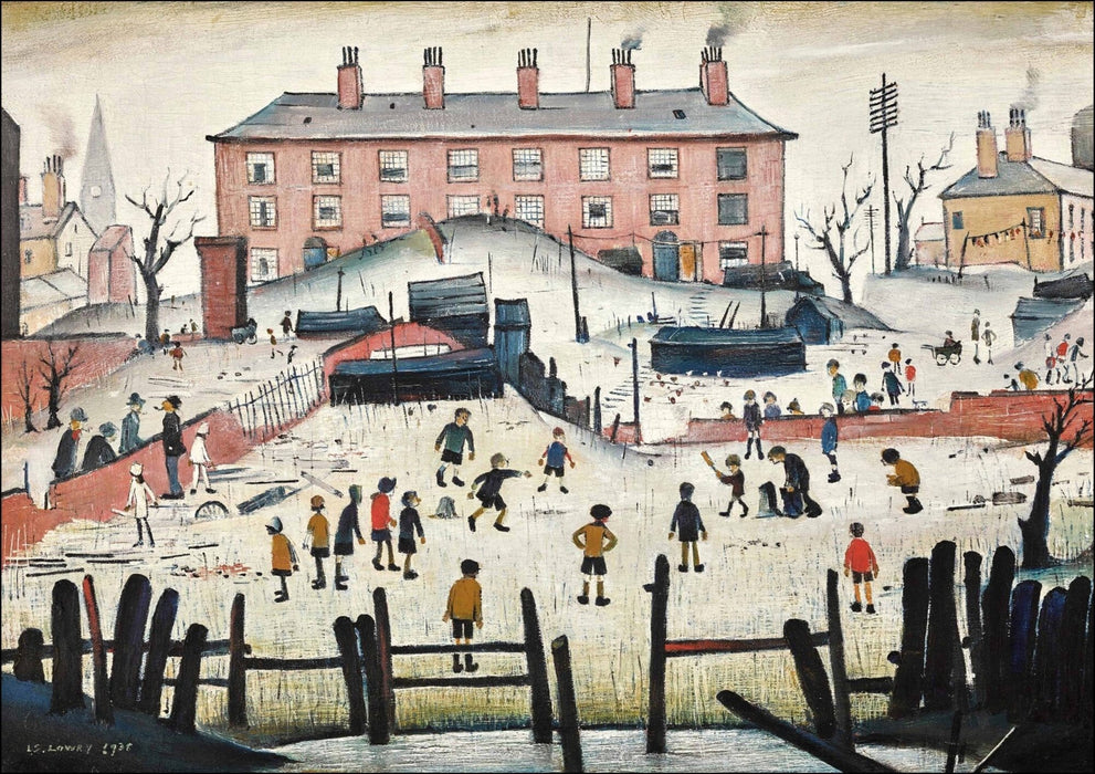 Framed Wall Art Print – LS Lowry Cricket Match Artwork With Wood Grain Frame, Ready To Hang