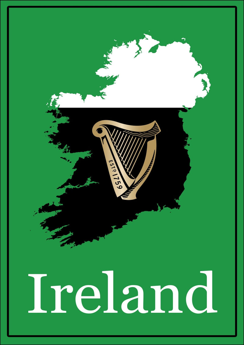 Ireland as a Pint of Stout (with Harp) - Colorful Wall Art With Woodgrain Frame & Matte Paper Print