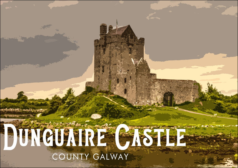 'Dunguaire Castle' Visit Ireland Travel Poster – Framed Poster Print With Wood Grain Frame & Matte Paper