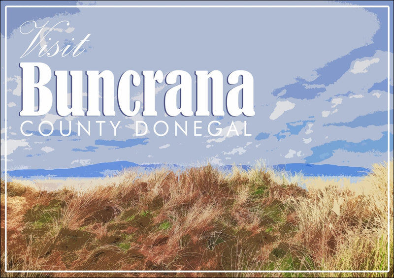 'Buncrana' Visit Ireland Travel Poster – Framed Poster Print With Wood Grain Frame & Matte Paper