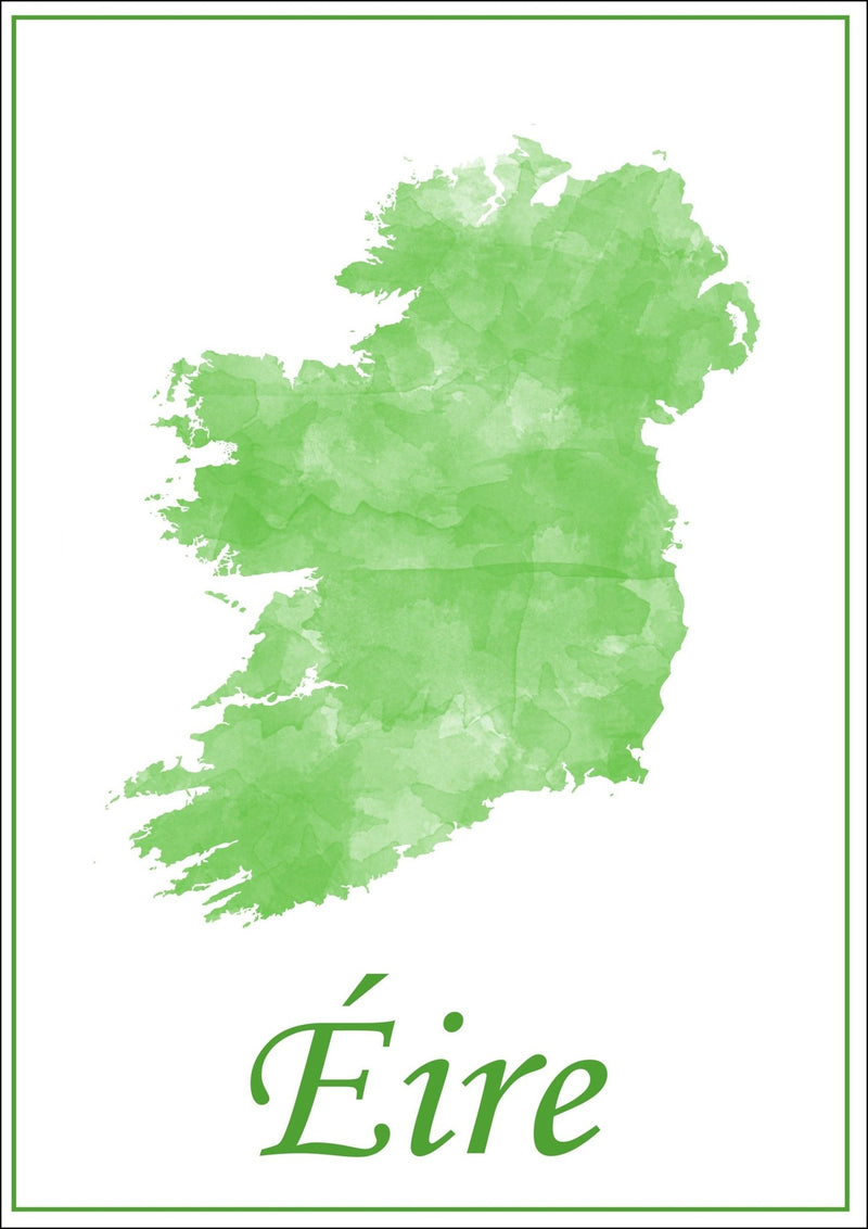 Watercolour Ireland 'Eire' - Colorful Wall Art With Woodgrain Frame & Matte Paper Print