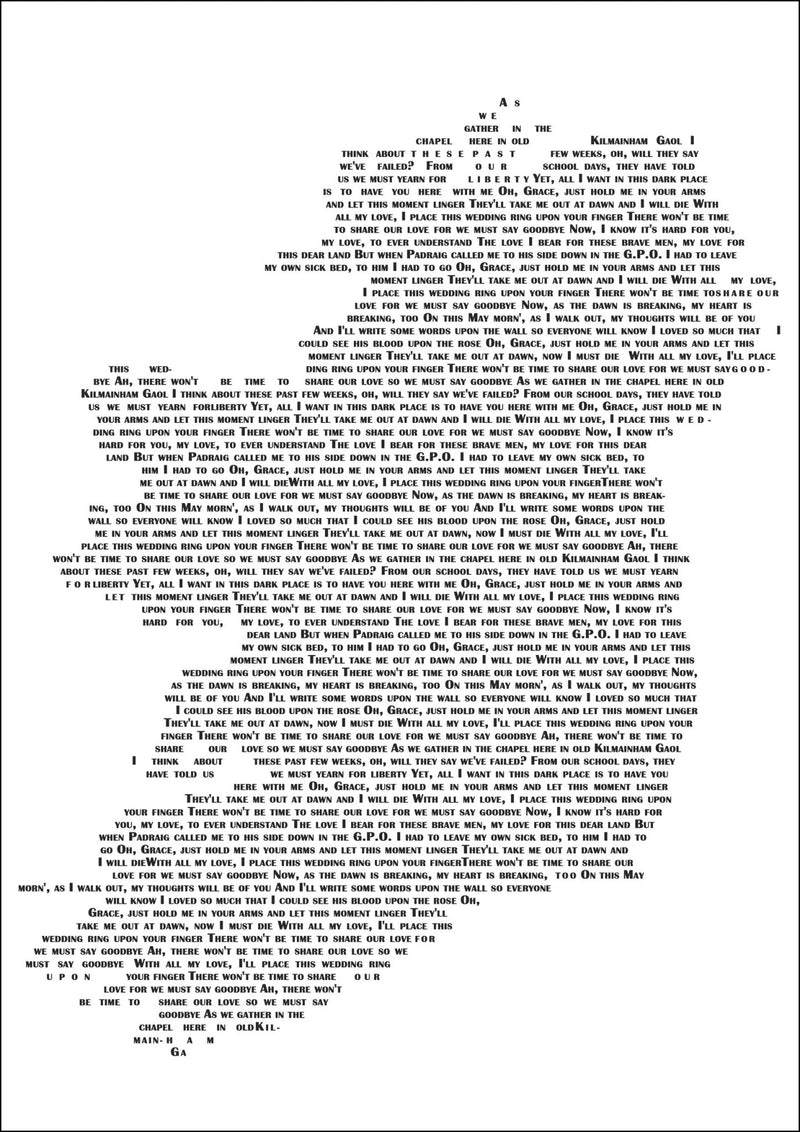 Grace Lyrics in the Shape of Ireland 'Wolfe Tones' - Colorful Wall Art With Woodgrain Frame & Matte Paper Print
