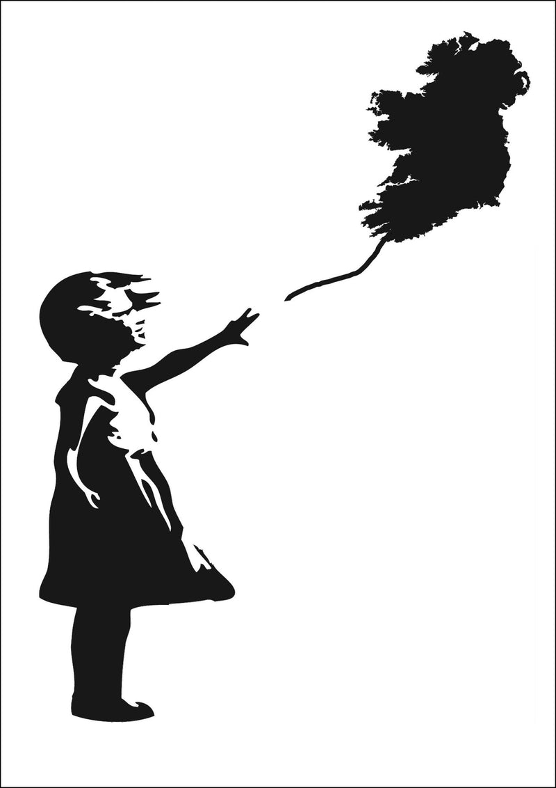 Ireland Balloon Girl Banksy - Colorful Wall Art With Woodgrain Frame & Matte Paper Print