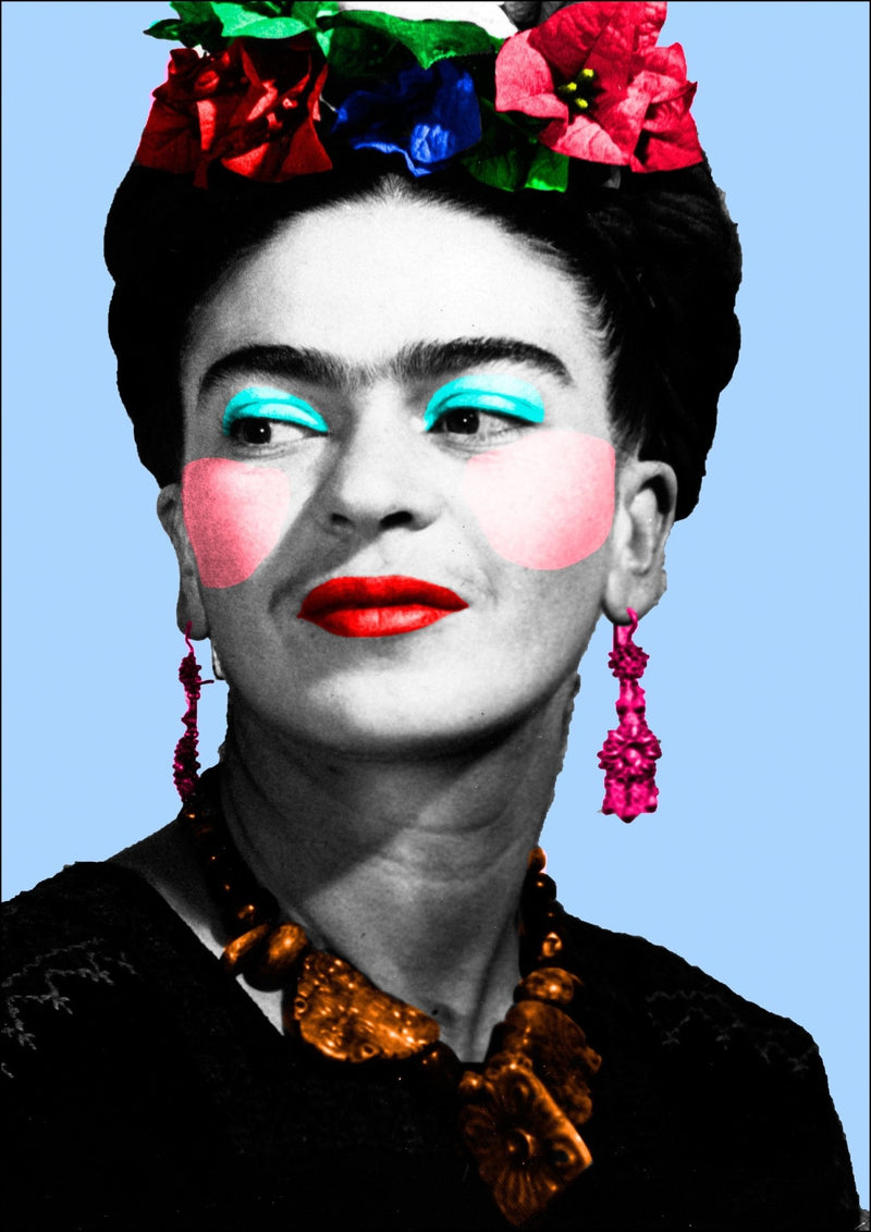 Colourful Frida Kahlo Pop Art - Colorful Wall Art With Woodgrain Frame & Matte Paper Print