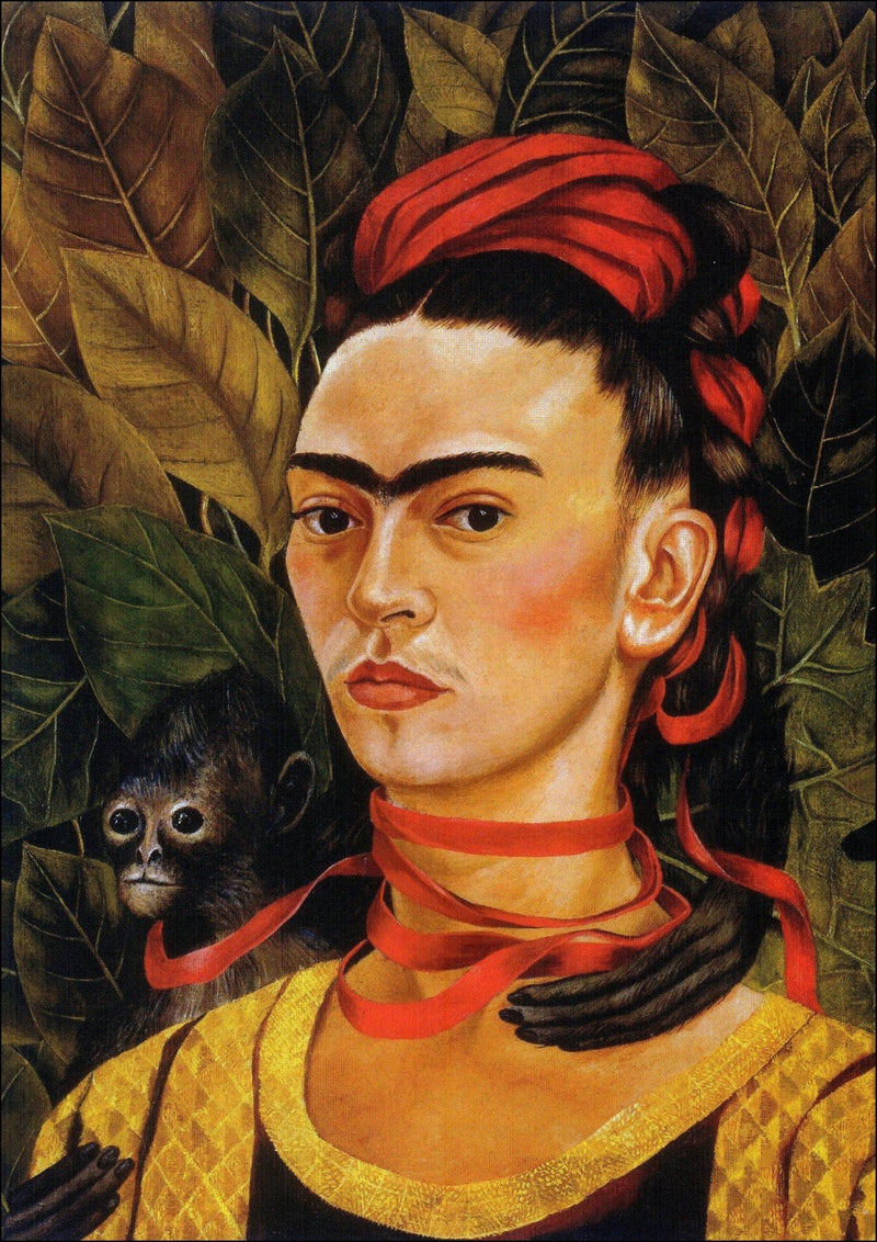 'Self-Portrait with Monkey' by Frida Kahlo - Colorful Wall Art With Woodgrain Frame & Matte Paper Print (Copy)