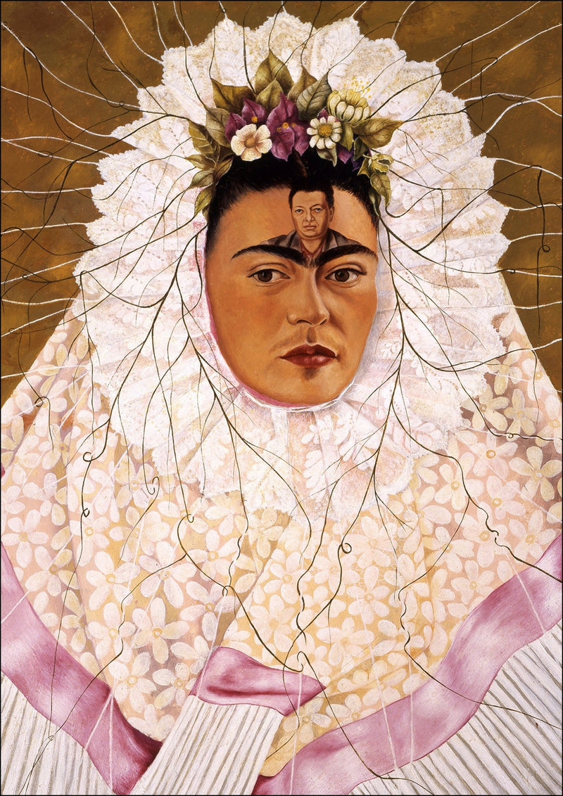 'Self-Portrait as a Tehuana' by Frida Kahlo - Colorful Wall Art With Woodgrain Frame & Matte Paper Print