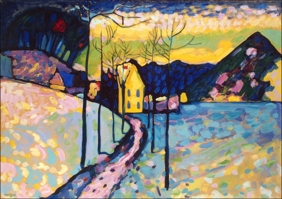 Framed Wall Art - Wassily Kandinsky 'Winter Landscape' Print With Wood Grain Frame