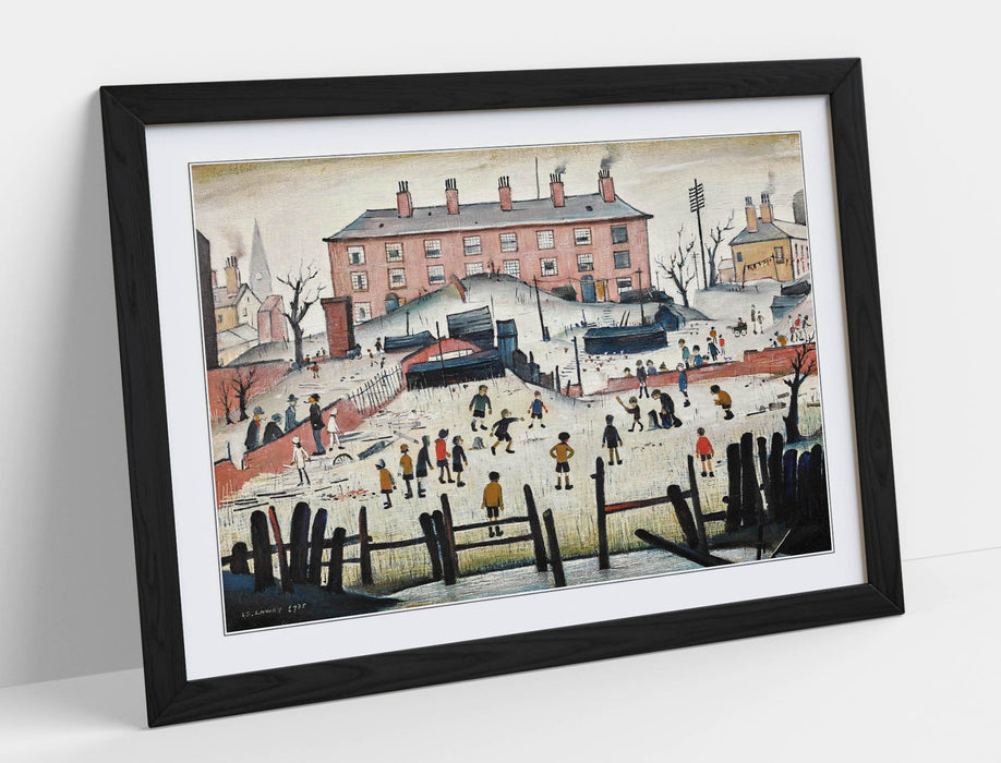 Framed Wall Art Print – LS Lowry Cricket Match Artwork With Wood Grain Frame, Ready To Hang