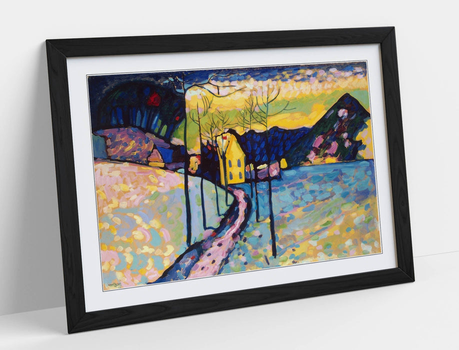Framed Wall Art - Wassily Kandinsky 'Winter Landscape' Print With Wood Grain Frame