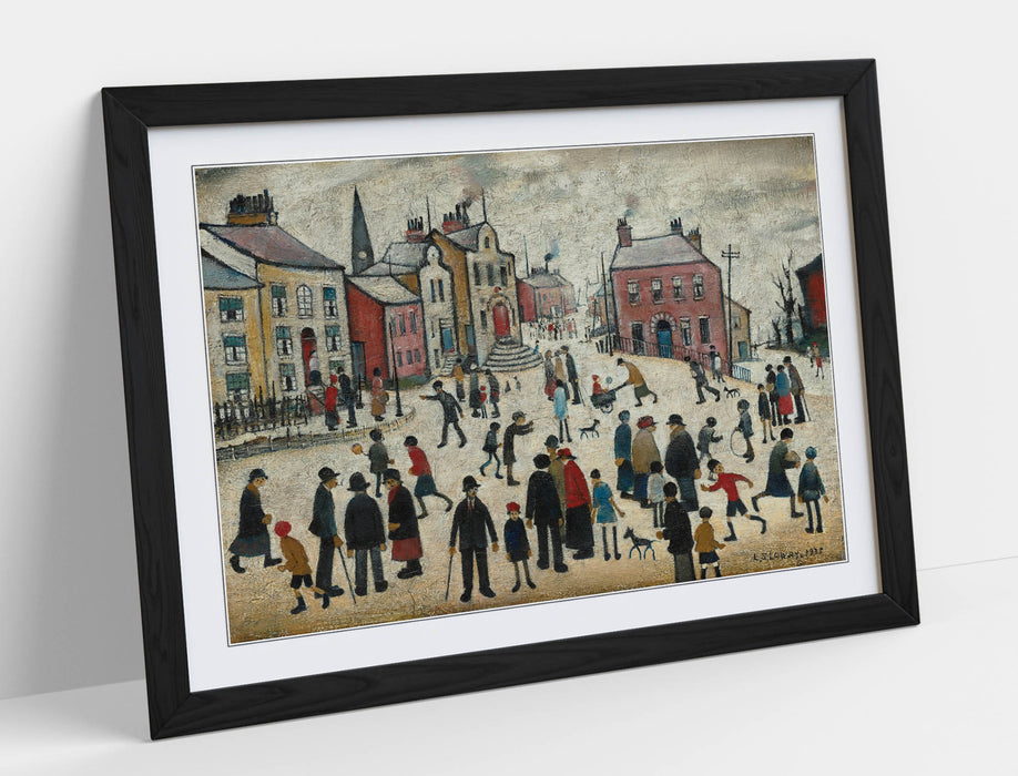 Canvas Wall Art | Handmade LS Lowry 'People Standing About' Painting - Framed Print