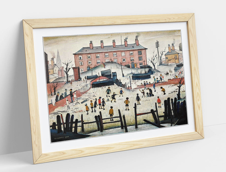 Framed Wall Art Print – LS Lowry Cricket Match Artwork With Wood Grain Frame, Ready To Hang