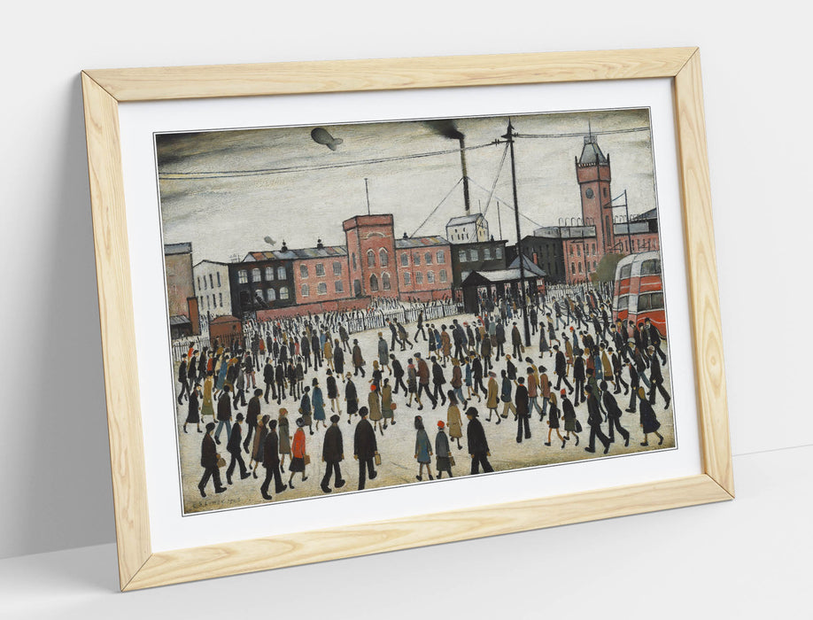 Lowry Style Wall Art – 'Going to Work' Handmade Framed Wall Art Print UK With Woodgrain Frame