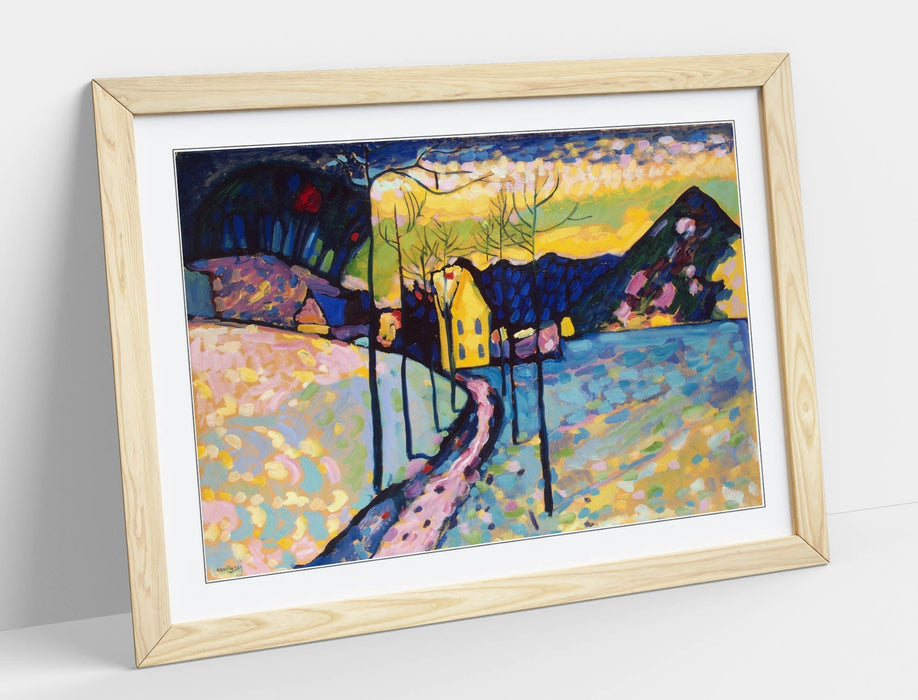 Framed Wall Art - Wassily Kandinsky 'Winter Landscape' Print With Wood Grain Frame