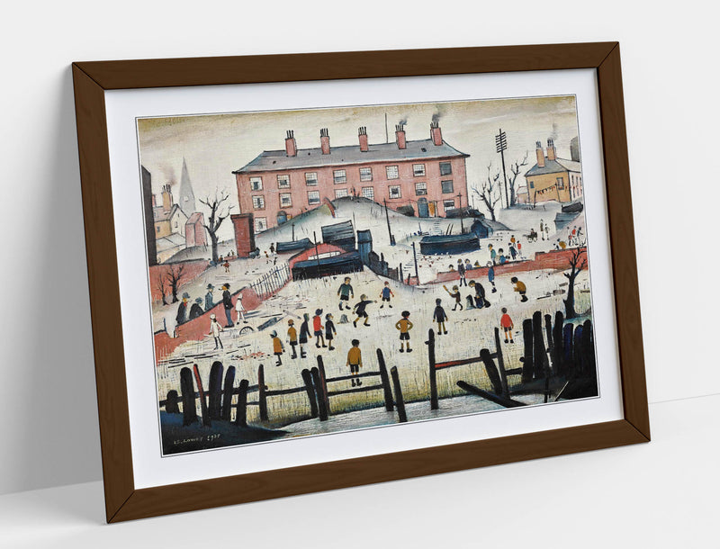 Framed Wall Art Print – LS Lowry Cricket Match Artwork With Wood Grain Frame, Ready To Hang