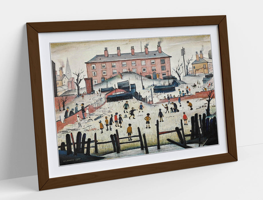 Framed Wall Art Print – LS Lowry Cricket Match Artwork With Wood Grain Frame, Ready To Hang