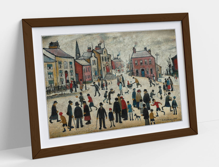 Canvas Wall Art | Handmade LS Lowry 'People Standing About' Painting - Framed Print