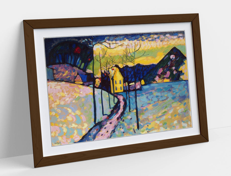 Framed Wall Art - Wassily Kandinsky 'Winter Landscape' Print With Wood Grain Frame
