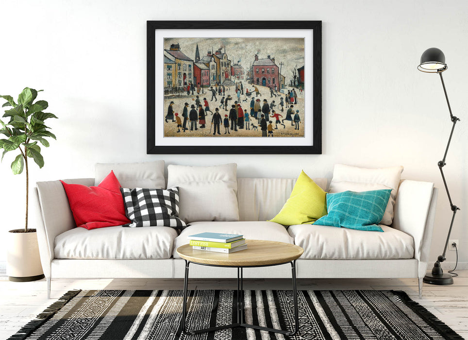 Canvas Wall Art | Handmade LS Lowry 'People Standing About' Painting - Framed Print