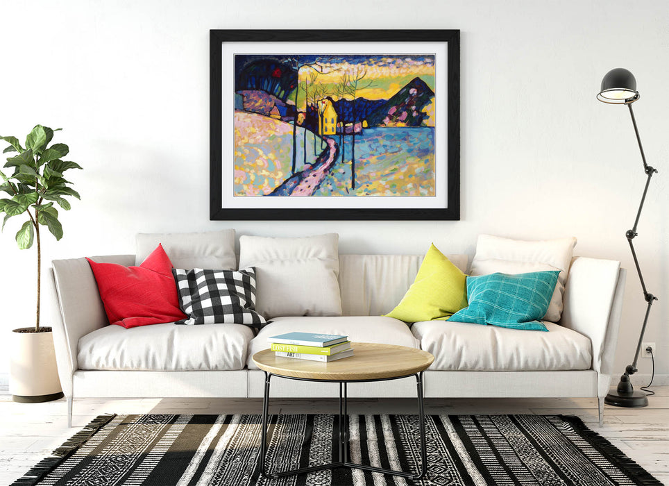Framed Wall Art - Wassily Kandinsky 'Winter Landscape' Print With Wood Grain Frame