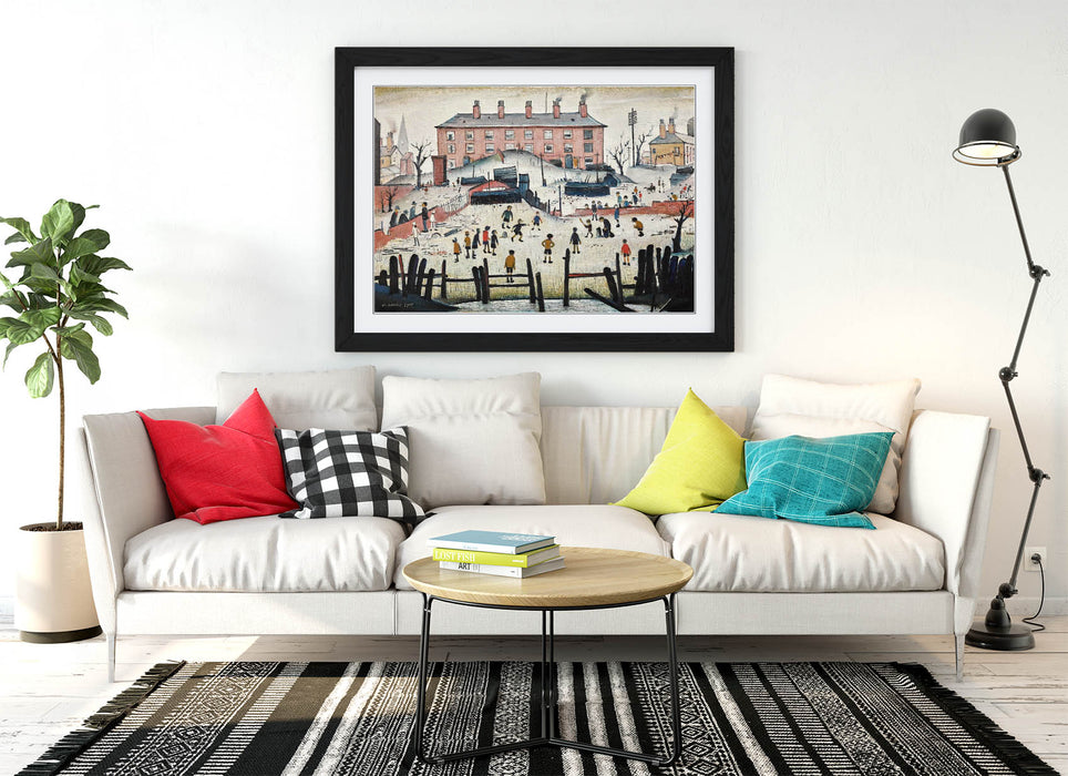 Framed Wall Art Print – LS Lowry Cricket Match Artwork With Wood Grain Frame, Ready To Hang
