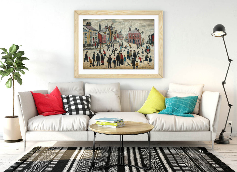 Canvas Wall Art | Handmade LS Lowry 'People Standing About' Painting - Framed Print