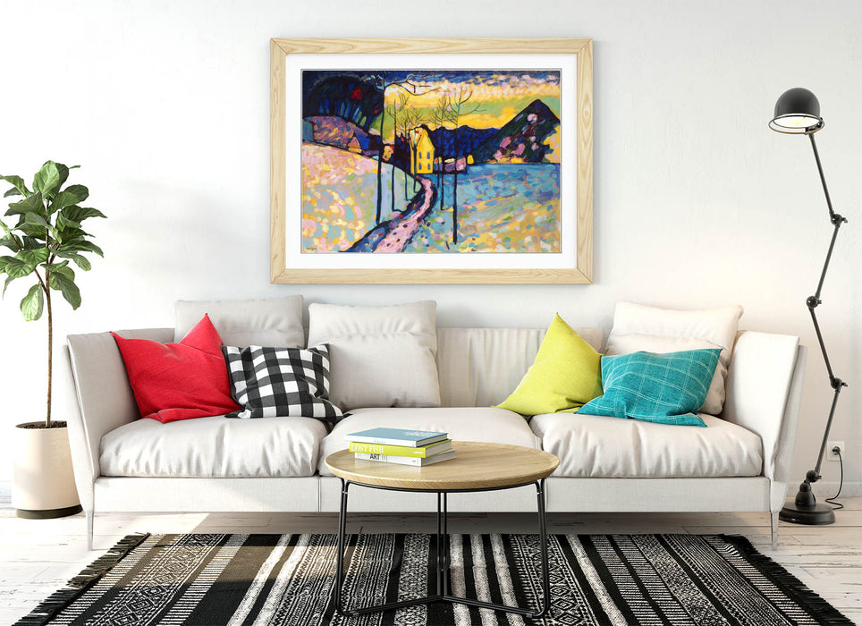 Framed Wall Art - Wassily Kandinsky 'Winter Landscape' Print With Wood Grain Frame