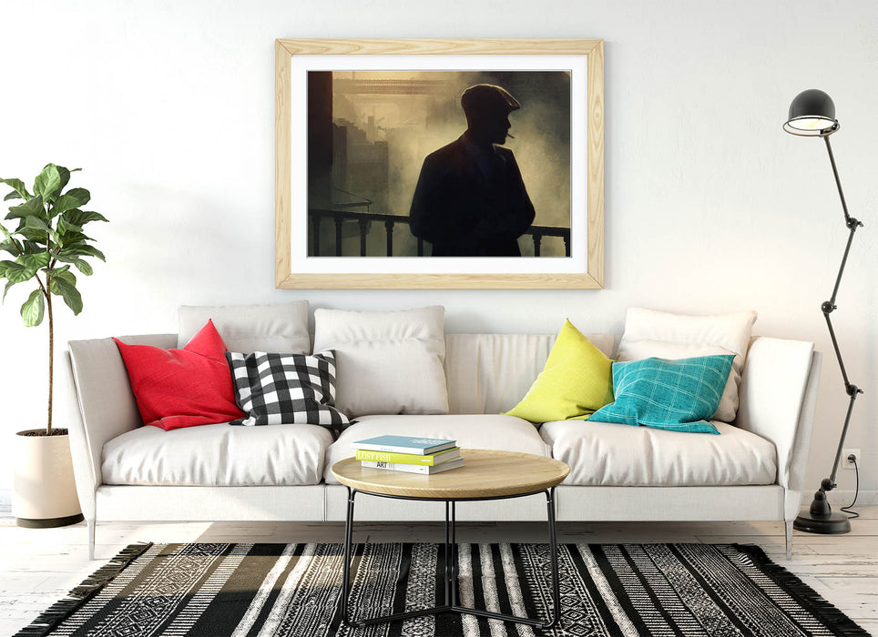 Peaky Blinders Thomas Shelby Smoking - Framed Poster Print in Black, Walnut and Oak