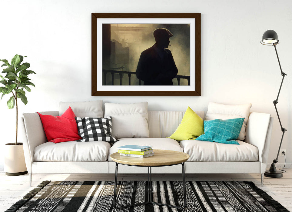 Peaky Blinders Thomas Shelby Smoking - Framed Poster Print in Black, Walnut and Oak