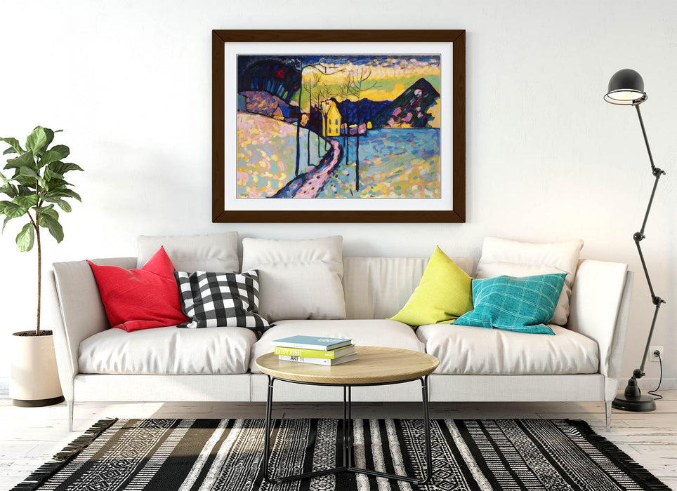 Framed Wall Art - Wassily Kandinsky 'Winter Landscape' Print With Wood Grain Frame