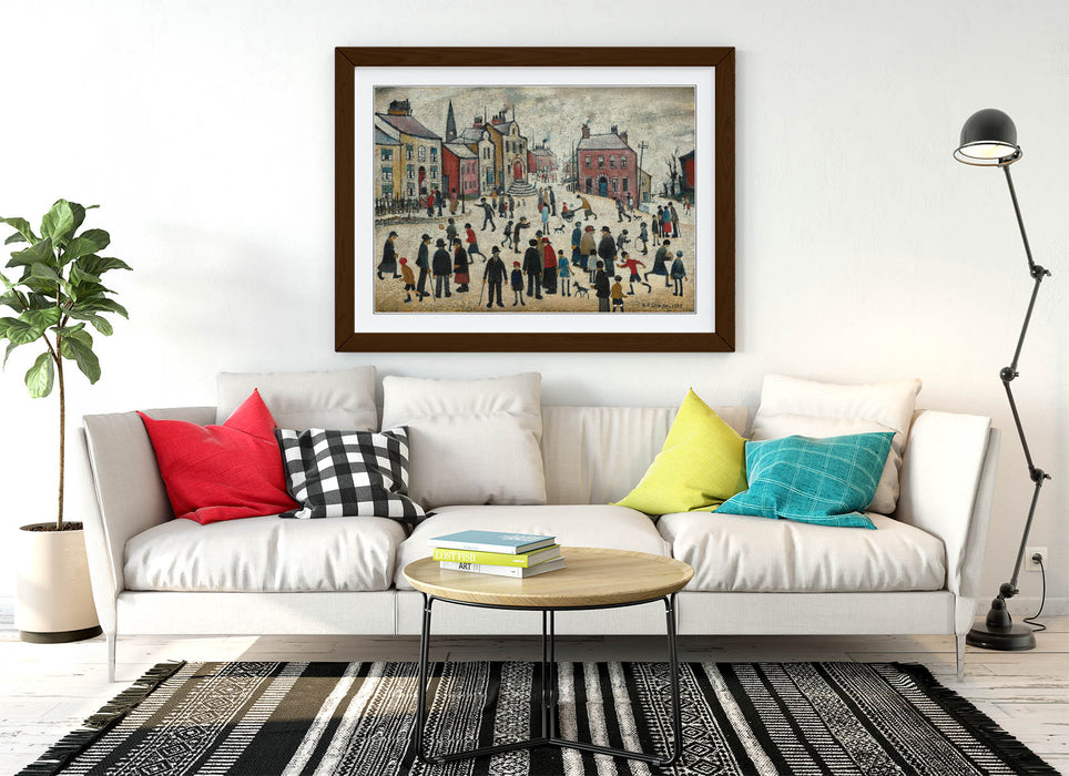 Canvas Wall Art | Handmade LS Lowry 'People Standing About' Painting - Framed Print