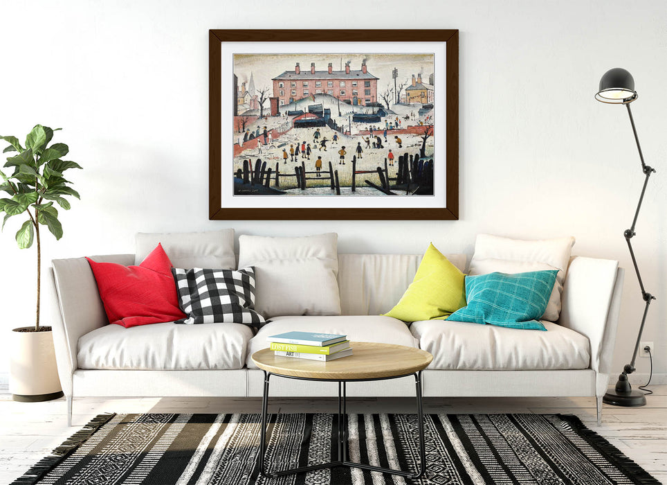 Framed Wall Art Print – LS Lowry Cricket Match Artwork With Wood Grain Frame, Ready To Hang