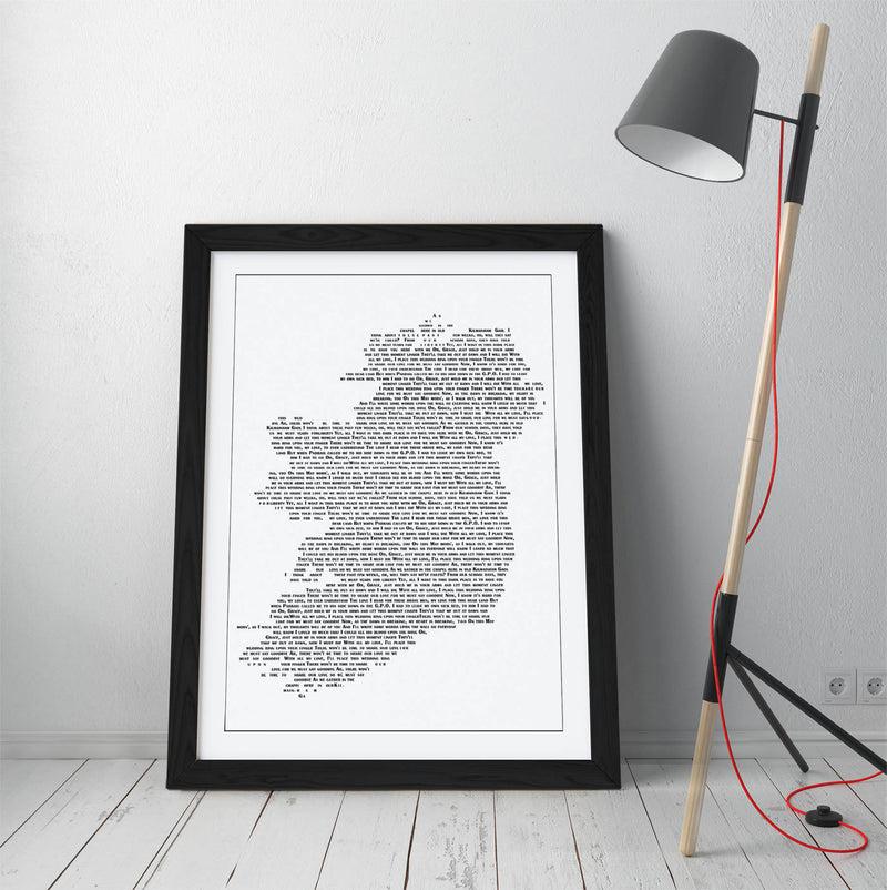 Grace Lyrics in the Shape of Ireland 'Wolfe Tones' - Colorful Wall Art With Woodgrain Frame & Matte Paper Print