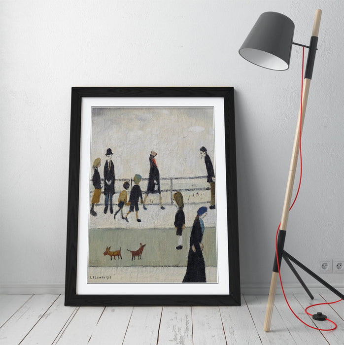 Framed Wall Art Print - LS Lowry 'Promenade' Artwork With Woodgrain Faux Frame & Matte Poster