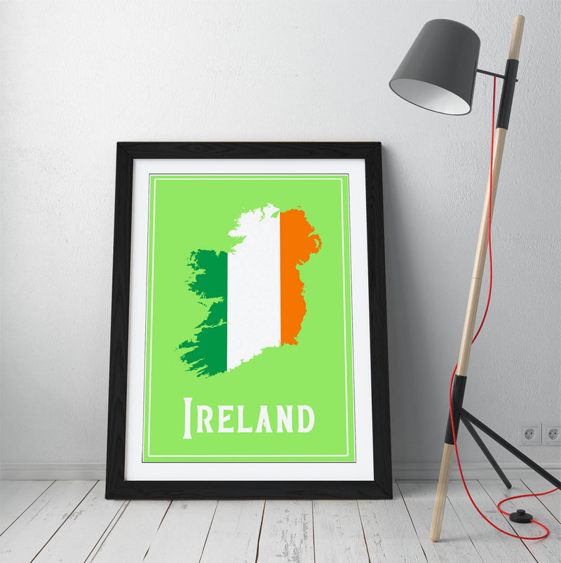 Ireland as The Tricolour Flag - Colorful Wall Art With Woodgrain Frame & Matte Paper Print