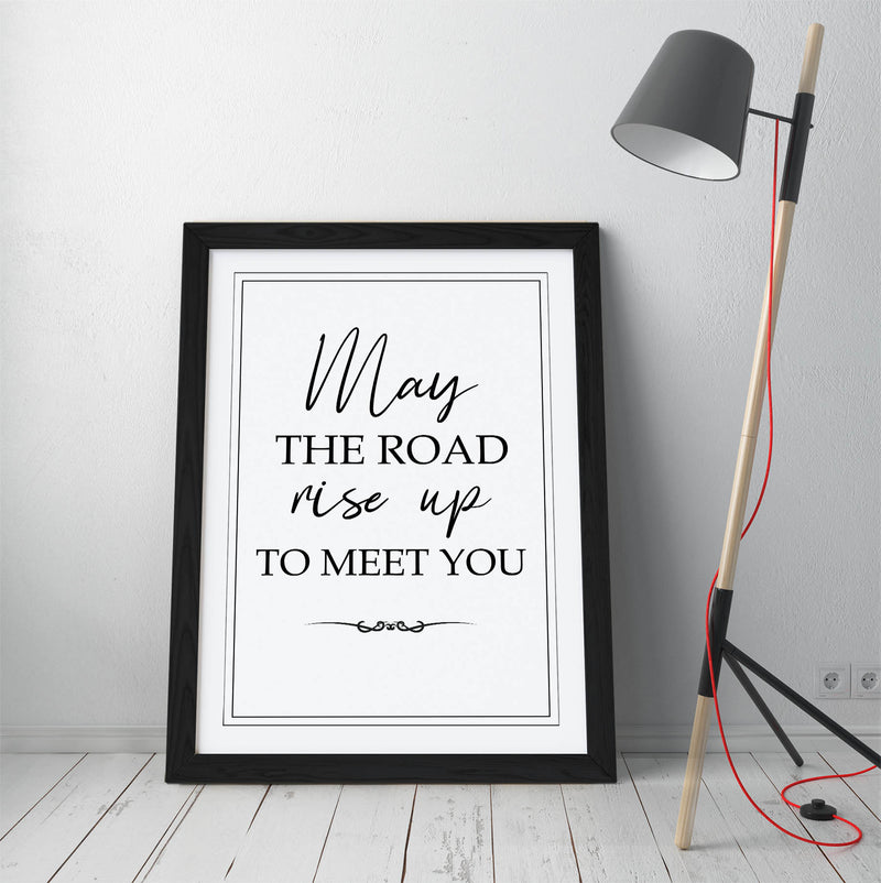 May The Road Rise up to Meet You (Irish Blessing) - Colorful Wall Art With Woodgrain Frame & Matte Paper Print