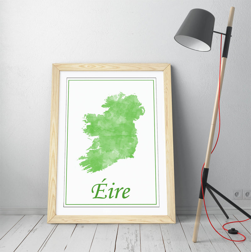 Watercolour Ireland 'Eire' - Colorful Wall Art With Woodgrain Frame & Matte Paper Print