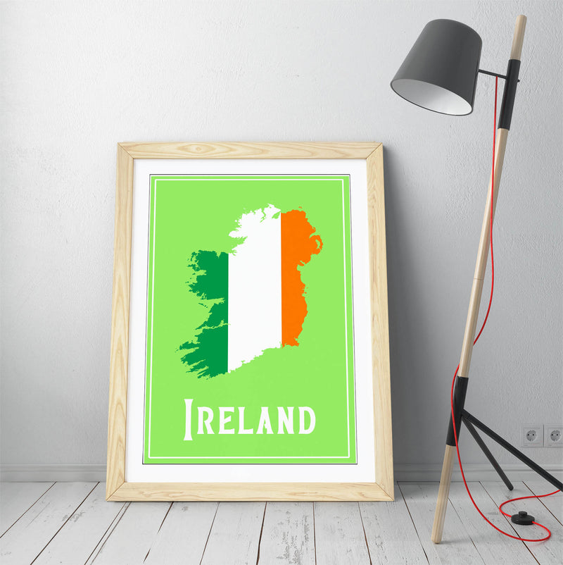 Ireland as The Tricolour Flag - Colorful Wall Art With Woodgrain Frame & Matte Paper Print