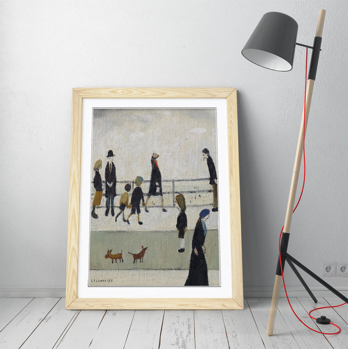 Framed Wall Art Print - LS Lowry 'Promenade' Artwork With Woodgrain Faux Frame & Matte Poster