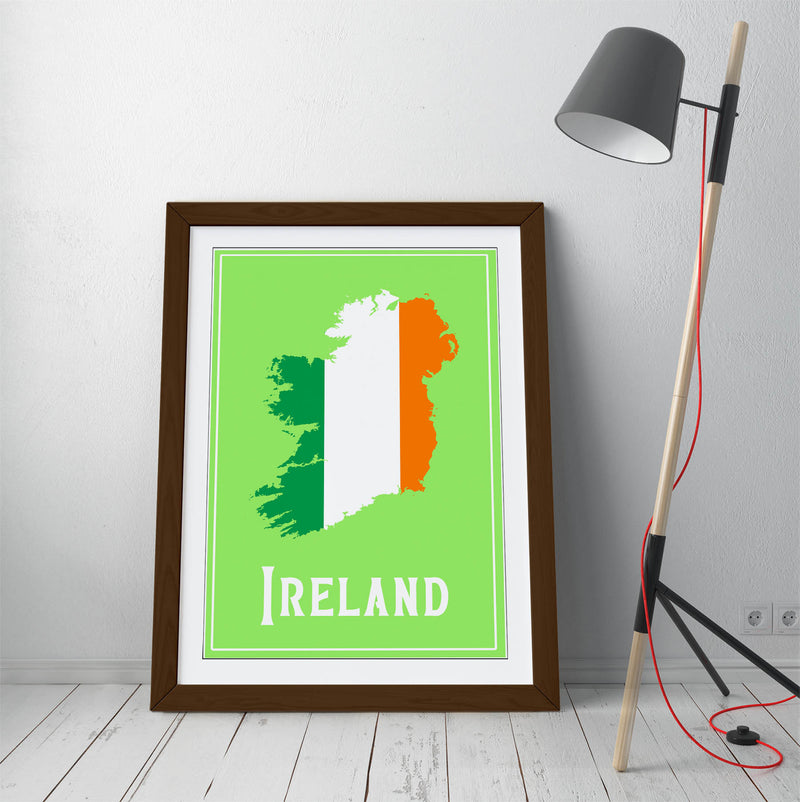 Ireland as The Tricolour Flag - Colorful Wall Art With Woodgrain Frame & Matte Paper Print