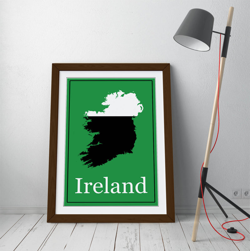 Ireland as a Pint of Stout - Colorful Wall Art With Woodgrain Frame & Matte Paper Print