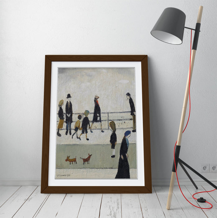 Framed Wall Art Print - LS Lowry 'Promenade' Artwork With Woodgrain Faux Frame & Matte Poster
