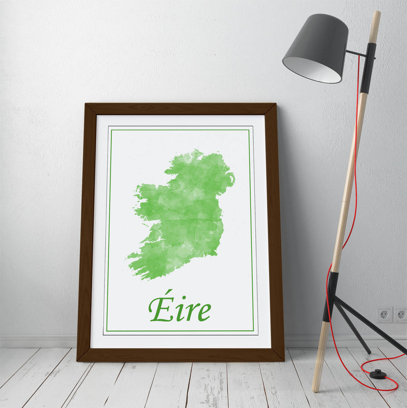 Watercolour Ireland 'Eire' - Colorful Wall Art With Woodgrain Frame & Matte Paper Print