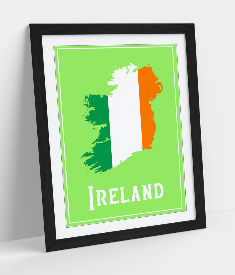 Ireland as The Tricolour Flag - Colorful Wall Art With Woodgrain Frame & Matte Paper Print