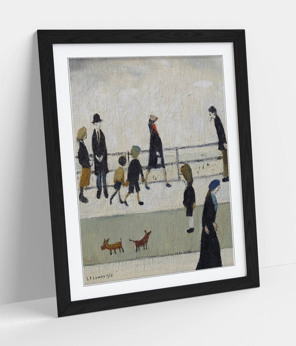 Framed Wall Art Print - LS Lowry 'Promenade' Artwork With Woodgrain Faux Frame & Matte Poster
