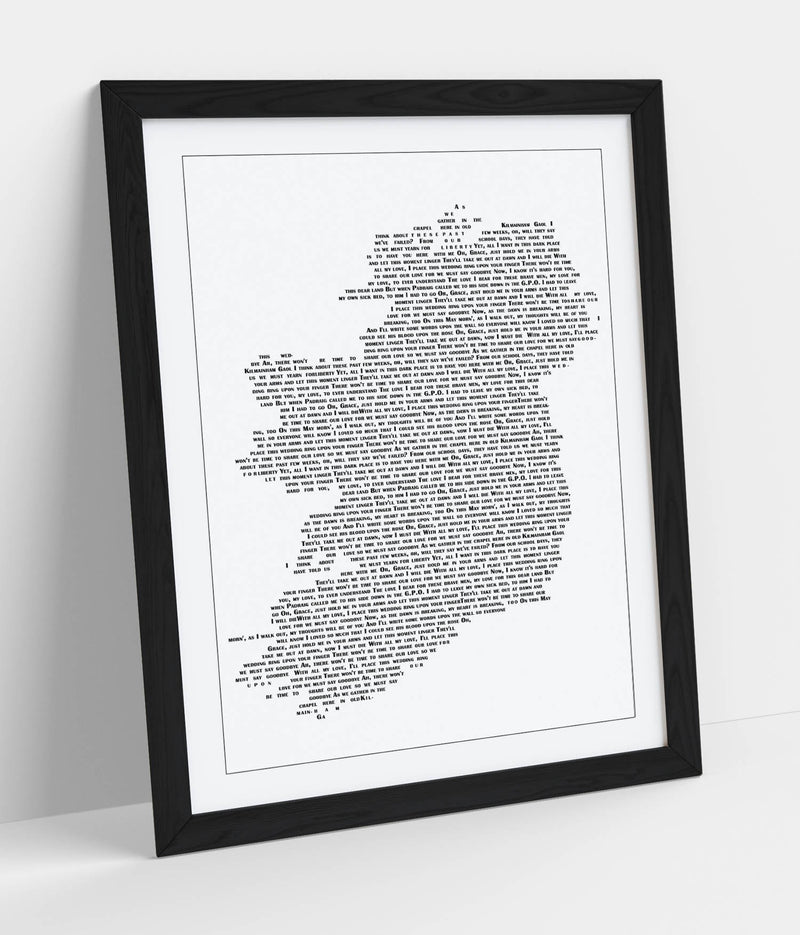 Grace Lyrics in the Shape of Ireland 'Wolfe Tones' - Colorful Wall Art With Woodgrain Frame & Matte Paper Print