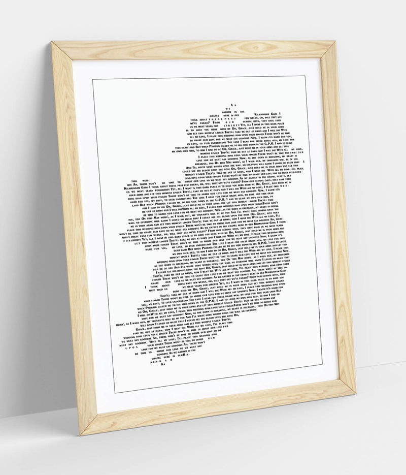Grace Lyrics in the Shape of Ireland 'Wolfe Tones' - Colorful Wall Art With Woodgrain Frame & Matte Paper Print