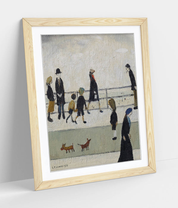 Framed Wall Art Print - LS Lowry 'Promenade' Artwork With Woodgrain Faux Frame & Matte Poster