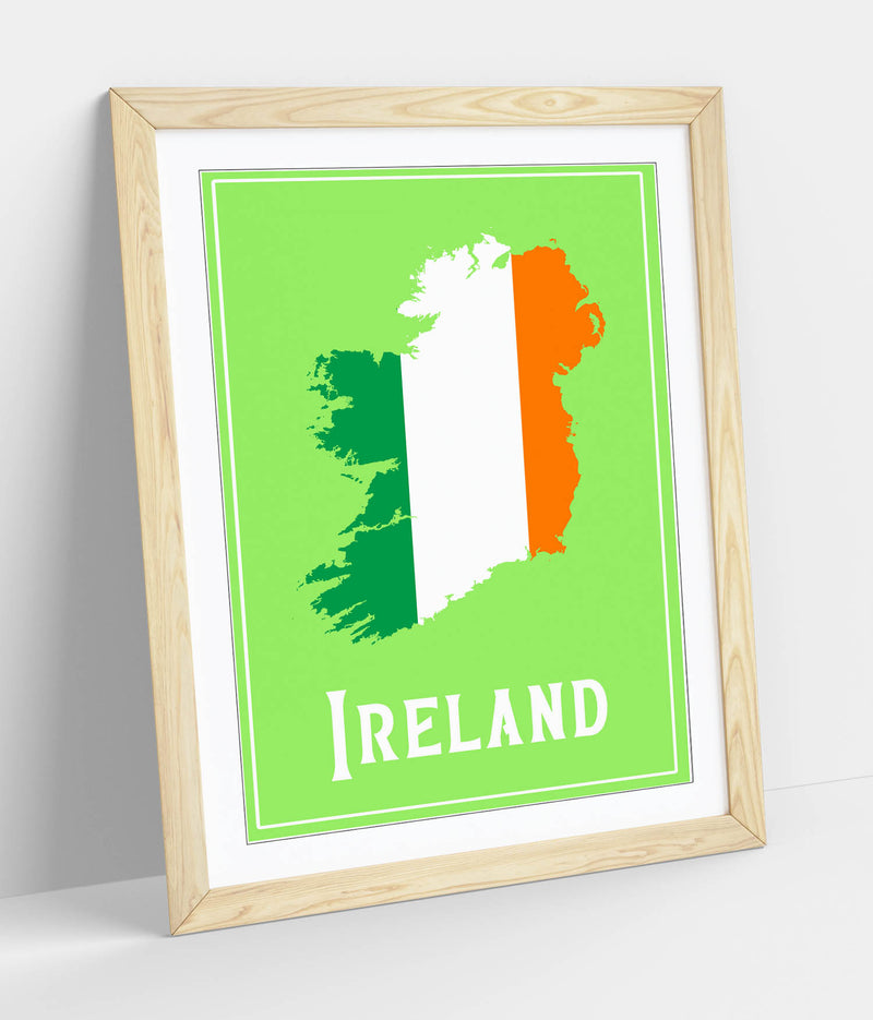 Ireland as The Tricolour Flag - Colorful Wall Art With Woodgrain Frame & Matte Paper Print
